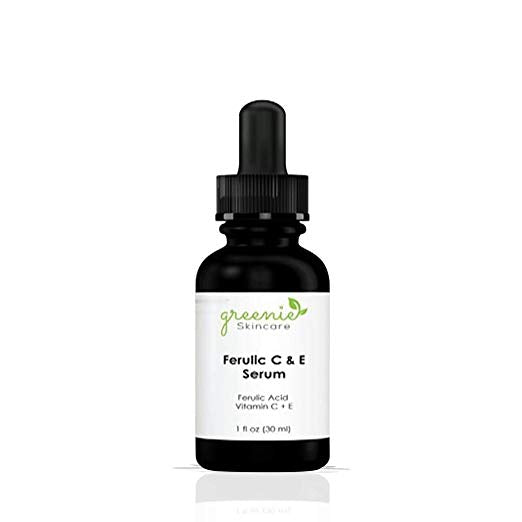 Greenie Ferulic acid, Vitmain C and Vitamin E help with wrinkles and antiaging. Help turn back dark spots and uneven skintone. Good for acne and acne scars.